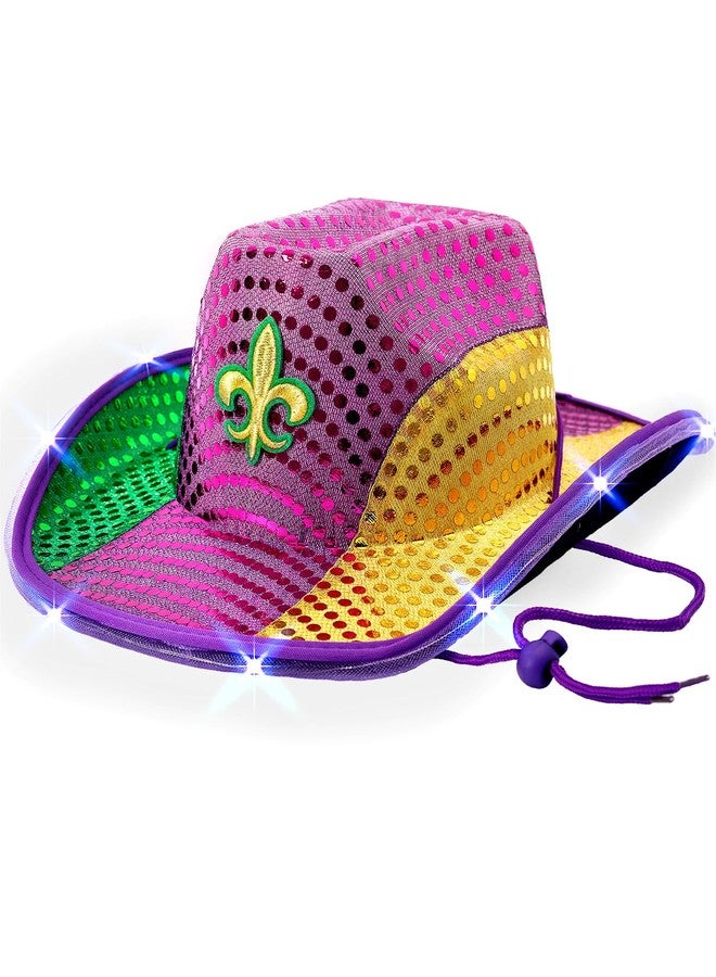Funny World Mardi Gras Hat Light up Cowboy Cowgirl Hats, One Size, Green Purple Gold - Image 1